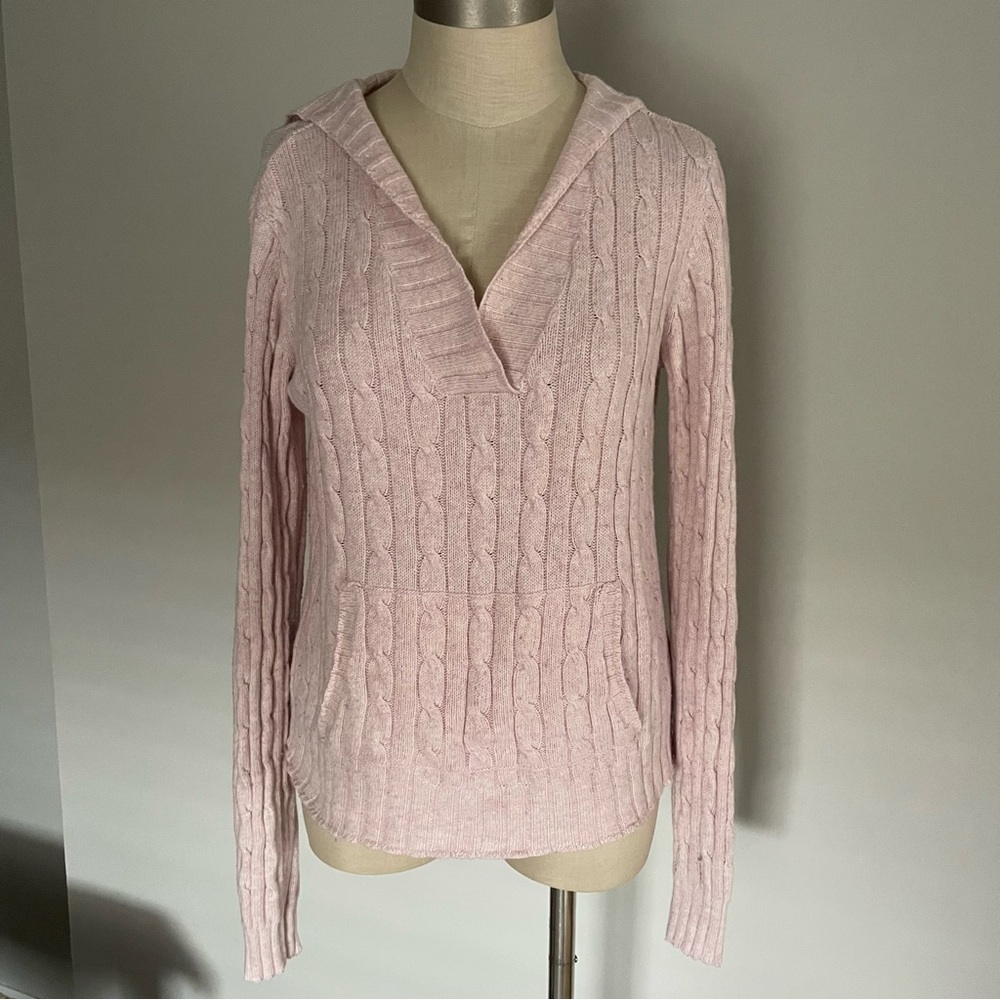 Ralph Lauren Polo Jeans pink cable knit hoodie sweater size L